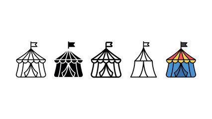 Set of circus tent icons in different line art and colorful styles © Artist hub