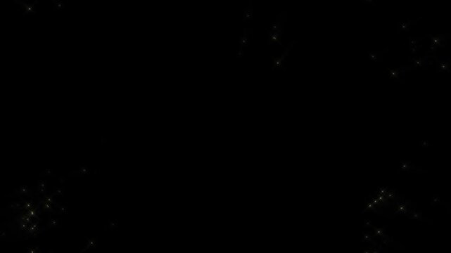 Dark background features a subtle scattering of tiny, shimmering light particles, evoking a vast cosmic expanse or abstract dust motes against a deep void.