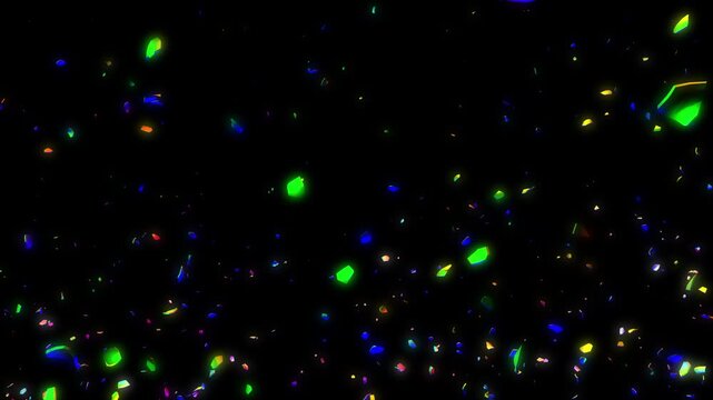 Vibrant holographic shards and colorful glass particles scattering across Loop