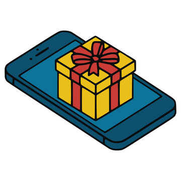 online gift present mobile device technology flat color vector illustration template design