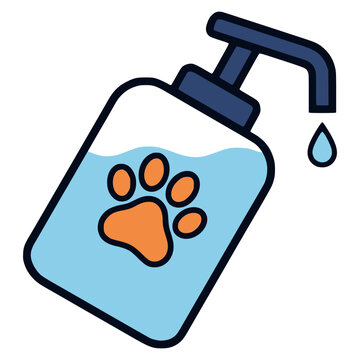 pet shampoo bottle clean hygiene cat dog pet health veterinary flat color vector illustration template design