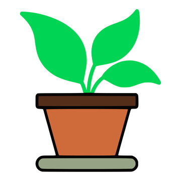 plant in a pot nature home decoration flat color vector illustration template design