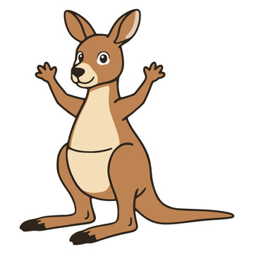 cartoon cute kangaroo standing say hi wave hand wild animal flat color vector illustration template design