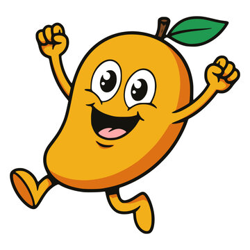 cartoon cute happy fresh mango smile fruit nature character flat color vector illustration template design
