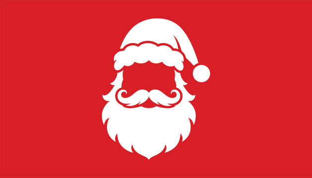 Minimalist Santa Claus hat and beard vector silhouette illustration for Christmas holiday graphic design template on red background
