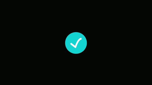 Three animated turquoise check mark icons appearing on a clean black background for digital interface