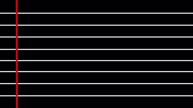 white  horizontal notebook lines paper background ,in 4K animation with alpha channel moving paper sheet video for back to school and educational on transparent background 