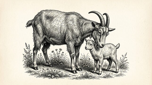 Wild Mountain Goats Standing Together 1.