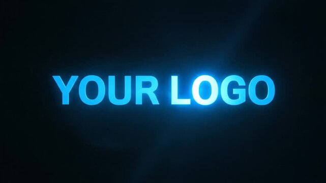Bright blue glowing 'YOUR LOGO' text on a black background