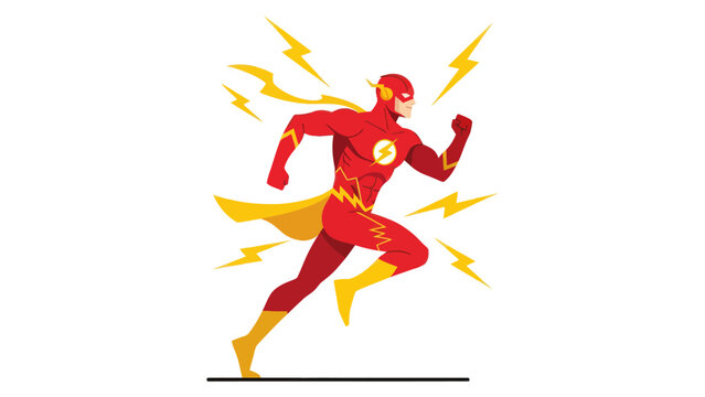 Powerful Superhero Running with Lightning Speed Illustration