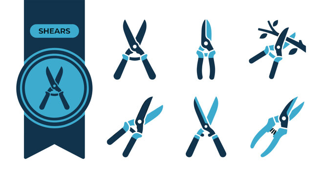 Garden Shears Icon Set, Flat Colorful Vector Icons, Editable EPS, Modern UI Icon Pack for App, Web, Branding, Print Design, Isolated on White Background
