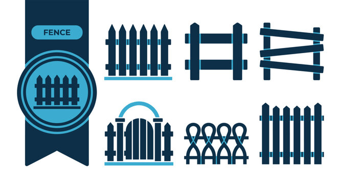 Fence Vector Icon Set, Flat Colorful Icons, Editable EPS, Modern Icon Collection for UI, App, Web Design, Print Design, Social Media, Isolated on White Background