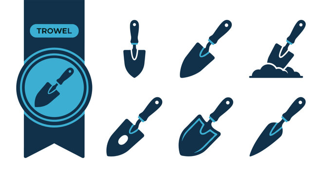 Trowel Icon Set, Colorful Flat Vector Icon Pack, Editable EPS, Modern Design Icons for App, Web, UI, Print Design, Social Media, Isolated on White Background