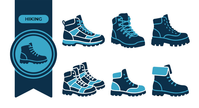 Hiking Boot Icon Set, Flat Colorful Vector Icons, Editable EPS, Modern UI Icon Pack for App, Web, Branding, Print Design, Isolated on White Background