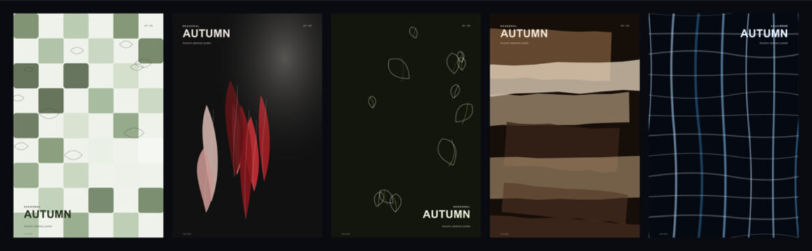 Abstract poster templates set with geometric grids, organic shapes and earthy modern patterns