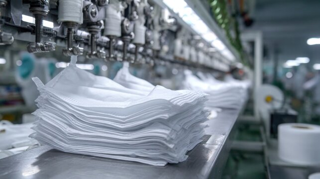Neatly stacked white fabric rolls processed in a modern textile manufacturing facility