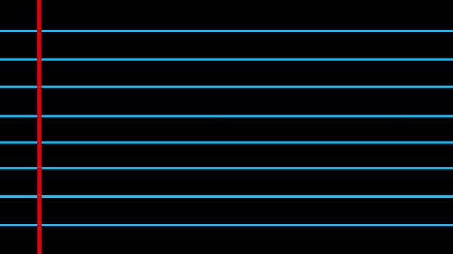 white  horizontal notebook lines paper background ,in 4K animation with alpha channel moving paper sheet video for back to school and educational on transparent background 