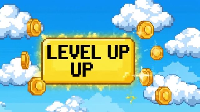 Level Up Retro 8 Bit Pixel Art Arcade Game Animation