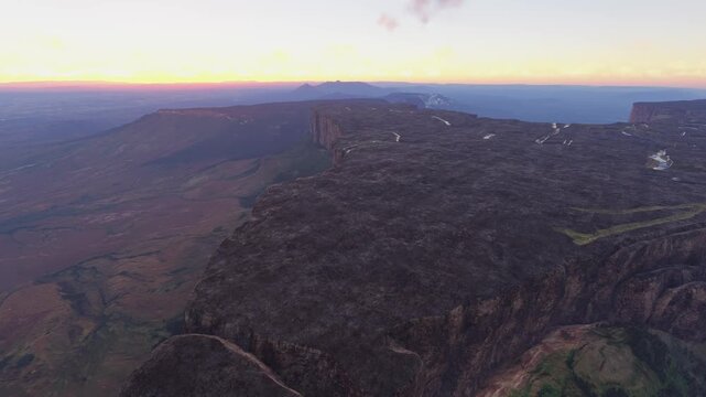 Sunset aerial drone shot of Mount Roraima. Venezuela