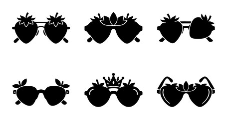 Obraz premium Strawberry Sunglasses Vector Icons Set, Summer Fashion Accessories, Fruit Shaped Eyewear Collection, Cute Summer Style Graphics