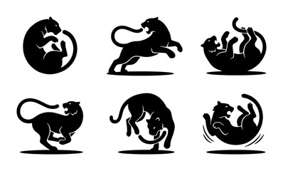 Obraz premium Black Panther Vector Icons Set: Dynamic Poses, Silhouette Graphics, Wild Animal Collection for Branding and Design