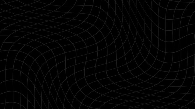 Dark Abstract Wavy Grid Lines Seamless Loop Background.