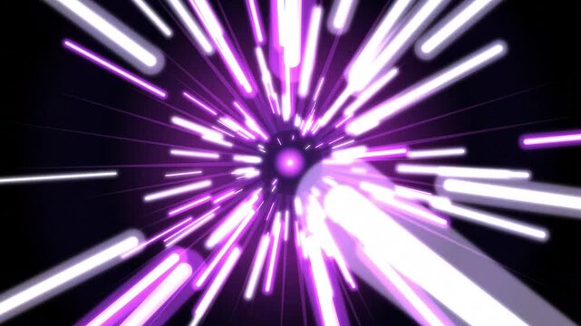 Futuristic neon light streaks zoom effect abstract background glowing purple 