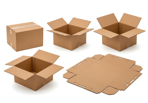 Open cardboard boxes in various states