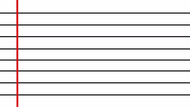 white  horizontal notebook lines paper background ,in 4K animation with alpha channel moving paper sheet video for back to school and educational on transparent background 
