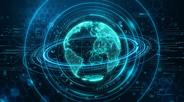 Digital globe with data nodes and glowing network lines in cyberspace
