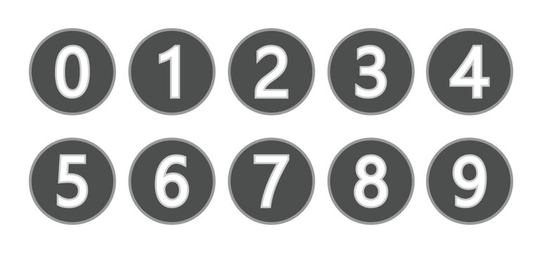 Set of round 0-9 Numbers. Black number bullet points. simple numbers icon. Bullet point circle number vector illustration. Set of 0-9 numbers design . Typography set of rectangle numbers. Bullet point