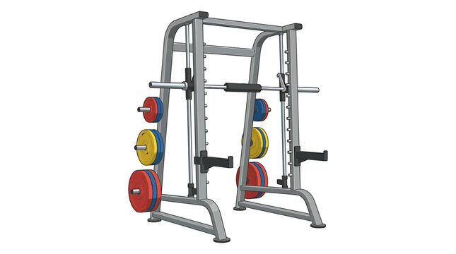 Detailed Smith Machine with Guided Barbell Flat Vector