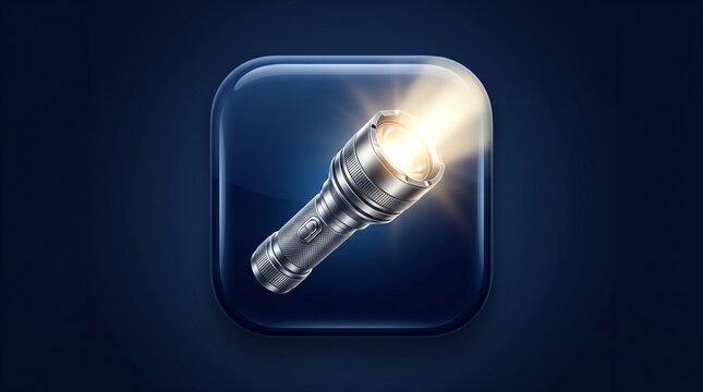LED flashlight icon with glowing light for mobile app interface