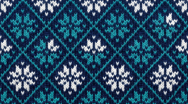 Intricate dark teal and white diamond pattern seamless textile design background