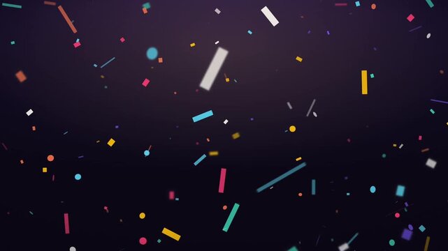 Animation of colorful confetti falling down on black background