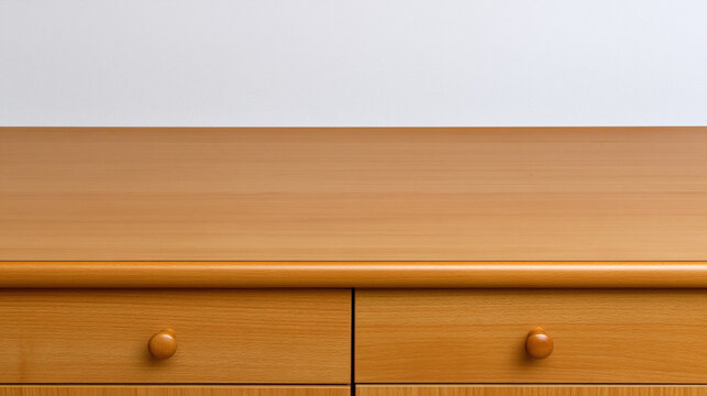 Simple interior with white wall and wooden cabinet against minimal background
