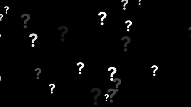 Question marks animation pop up on transparent background, Flying question marks animation pop up on transparent background, animation of a lot of white question mark moving on green screen