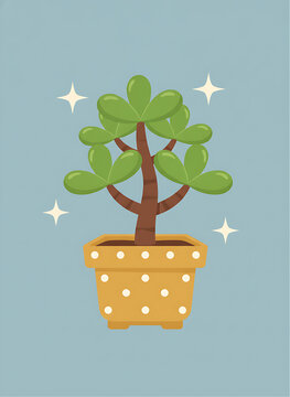 Cute potted jade plant succulent vector illustration