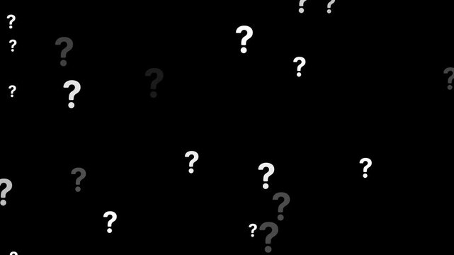 Question marks animation pop up on transparent background, Flying question marks animation pop up on transparent background, animation of a lot of white question mark moving on green screen