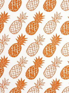 Vibrant orange pineapple pattern, a tropical fruit design for summer textiles and digital backgrounds, hand-drawn pineapple illustration, exotic fruit motif, seamless repeating texture.