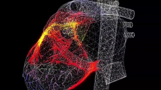  回転する心臓(30秒ループ)レインボーに変化する・中央・拡大