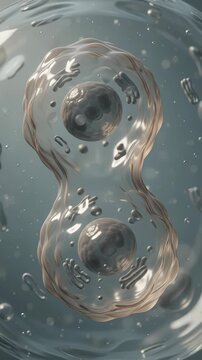Mitosis division cycle: cell splitting, nucleus separation, biology reproduction, microscopic evolution, organic transformation, life growth, genesis stage.