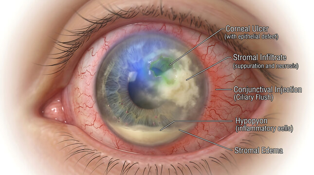 Infectious Keratitis with Corneal Ulcer and Infiltrate Causing Severe Eye Pain and Photophobia of Human Ocular Anatomy Epithelial Defect Stromal Haze