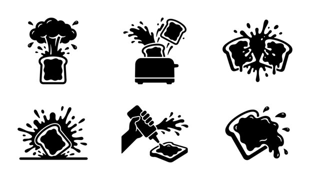 Toast Icons Set: Breakfast Food, Kitchen Appliances, Spills & Splatters, Culinary Accidents - Vector Graphics Collection