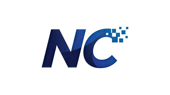 Blue NC monogram logo with digital pixel details.