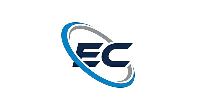 Blue EC initials logo with double circular swoosh.