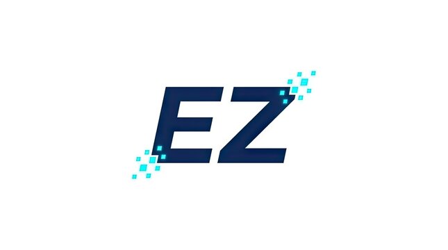 EZ letter logo with blue pixel trail.