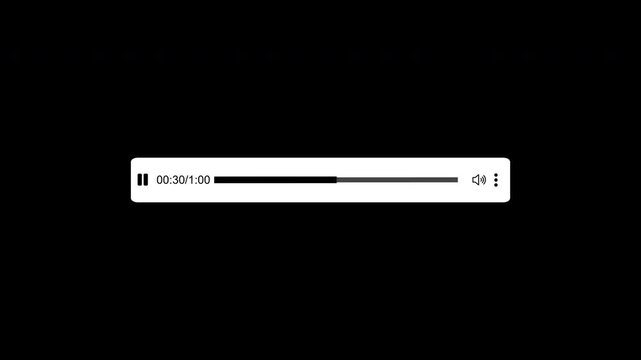 Media Player. Minimal media player progress bar overlay with playback control, timeline and time display, UI UX design and digital content 4k with alpha channel and transparent background 