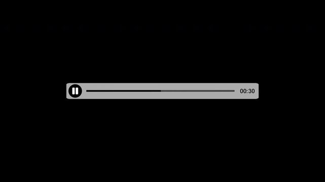 Media Player. Minimal media player progress bar overlay with playback control, timeline and time display, UI UX design and digital content 4k with alpha channel and transparent background 