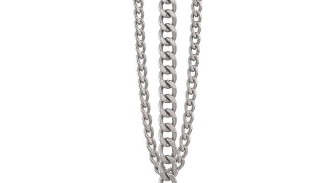 Three silver metal chains hanging vertically against a white background